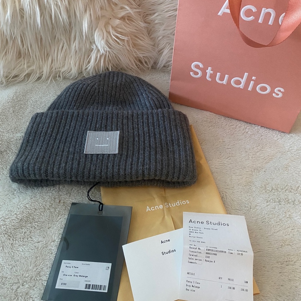 Acne Studios Pansy N Face beanie grey melange